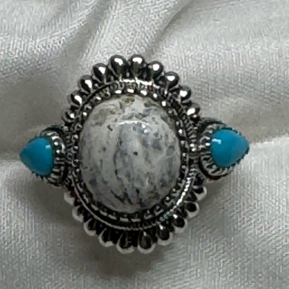 White Buffalo Turquoise with Sleeping Beauty Turquoise Ring.